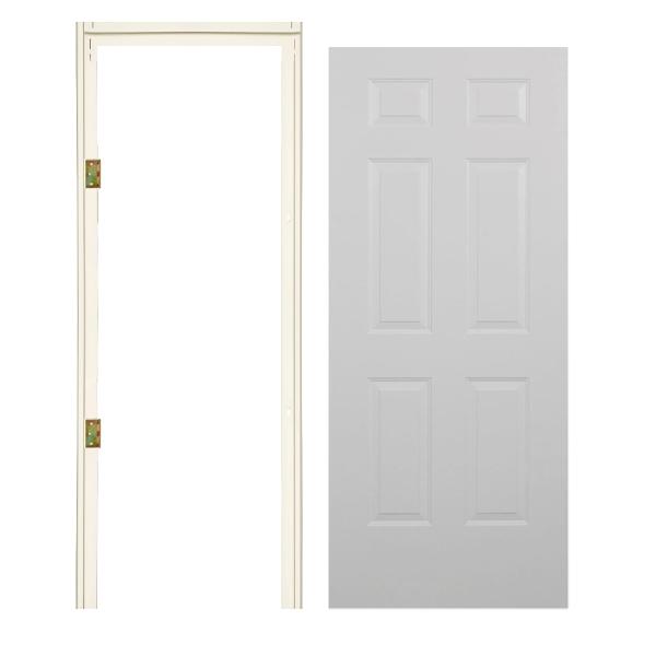 PUERTA CLÁSICA 6 PANELES ACERO BLANCA 80 X 213 CM Y MARCO DE ACERO CON BISAGRAS