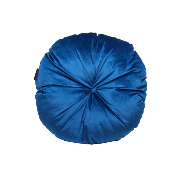 COJÍN DECORATIVO REDONDO ARTESANAL COLOR AZUL