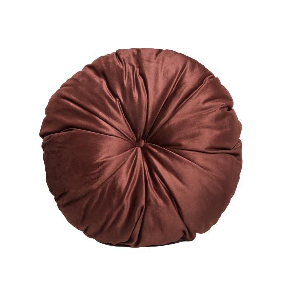 COJÍN DECORATIVO REDONDO ARTESANAL COLOR VINO