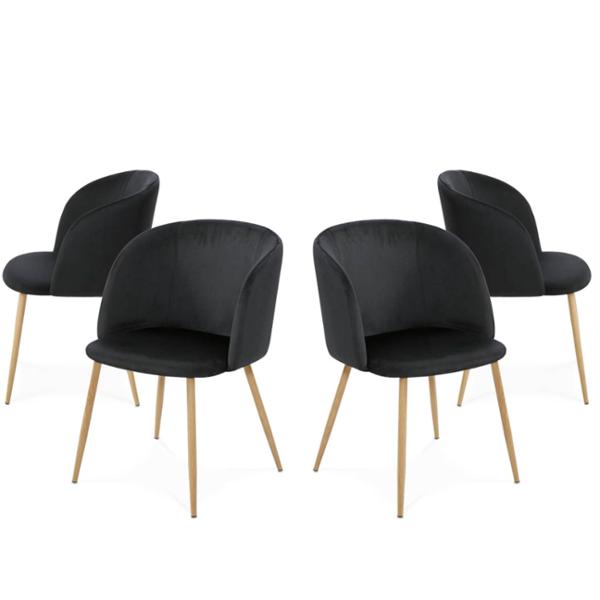 SET DE 4 SILLAS TERCIOPELO ELISA - NEGRO