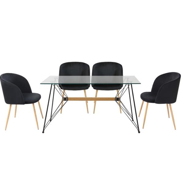 COMEDOR MACOBA CON 4 SILLAS TERCIOPELO- NEGRO