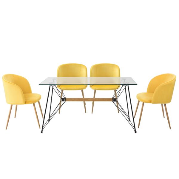 COMEDOR MACOBA CON 4 SILLAS TERCIOPELO- MOSTAZA
