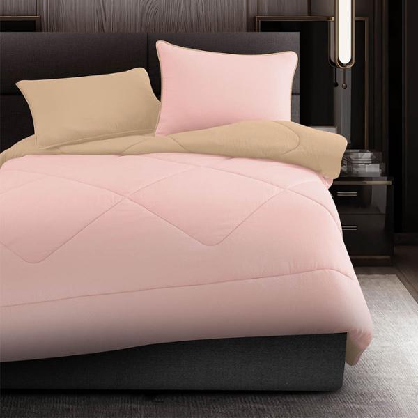 SET DE EDREDÓN CON FUNDAS DECORATIVAS FOLCO MATRIMONIAL 3 PIEZAS A DOBLE VISTA ROSA LATTE