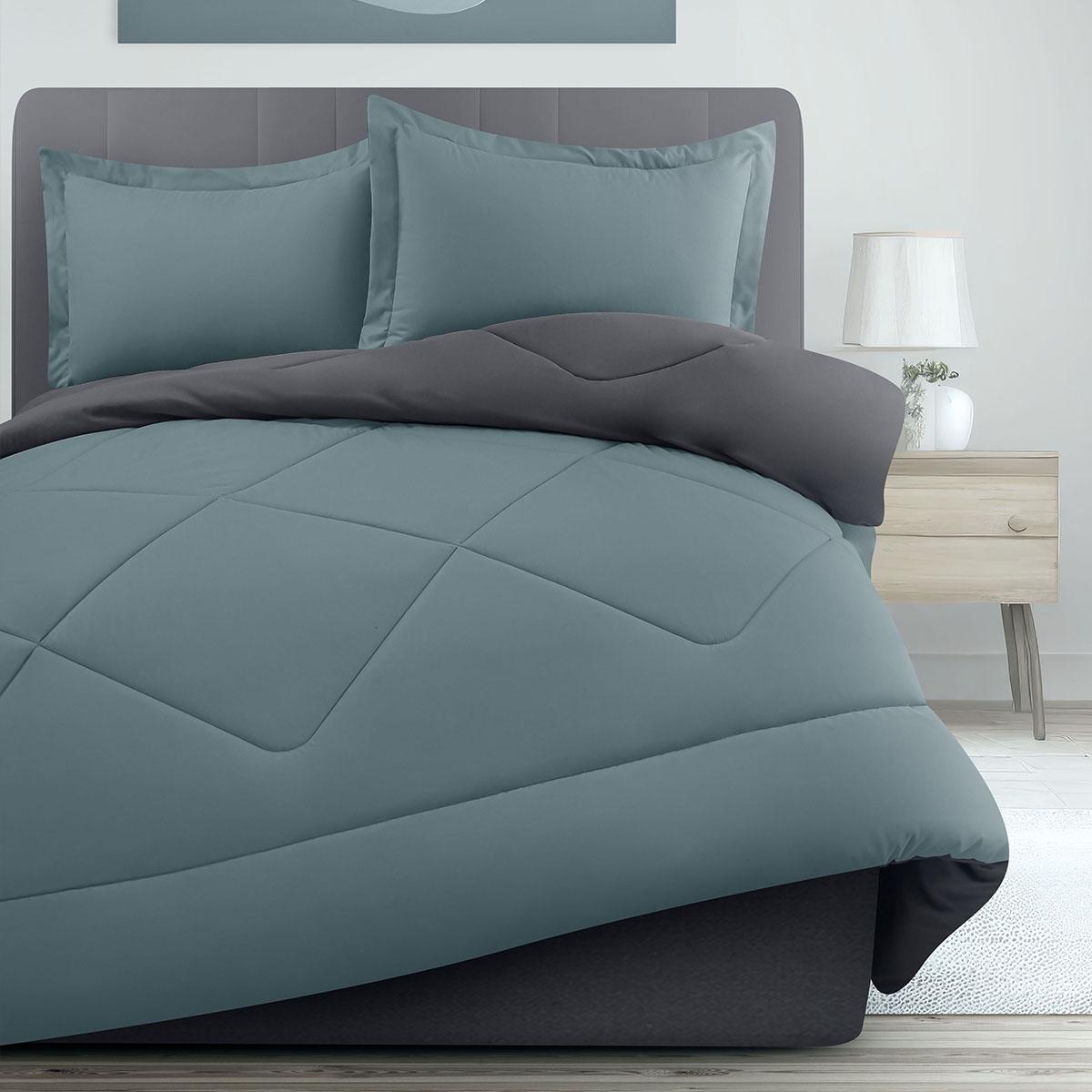 Set de edredón con fundas decorativas okai matrimonial a doble vista 3 piezas basalto gris pizarra.