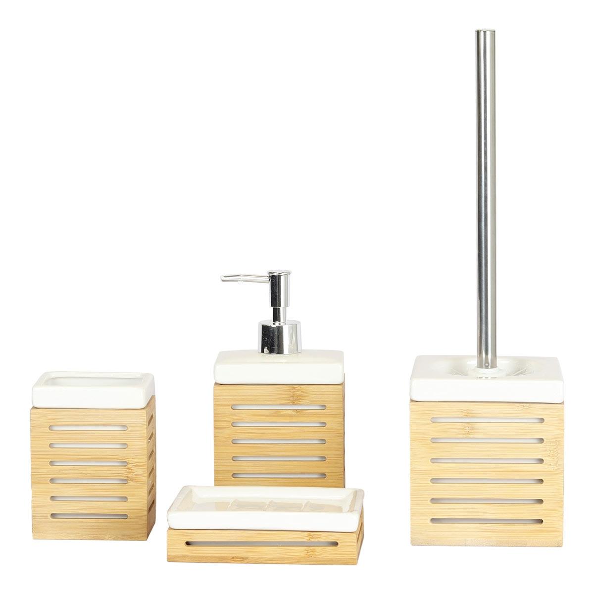 Set de baño blanco con bambú