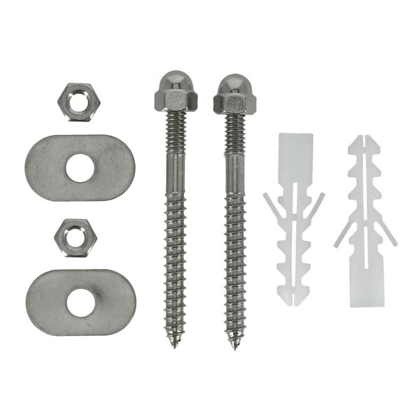 KIT DE FIJACIÓN PARA SANITARIO DE ACERO INOXIDABLE 3" CON 2 TORNILLOS Y TAQUETES