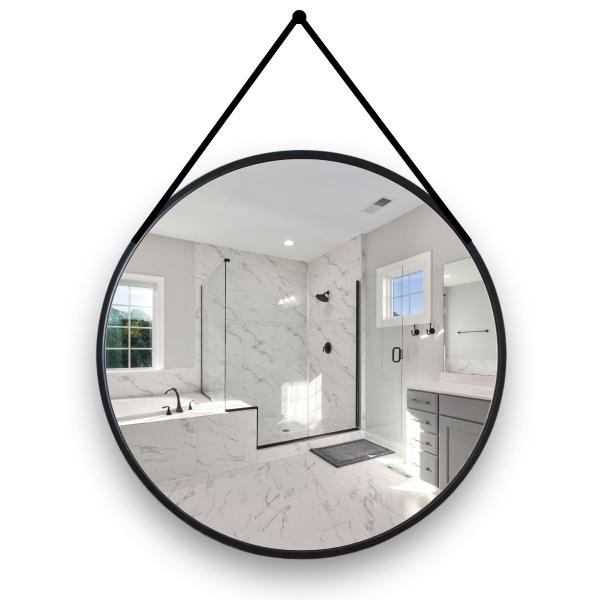 ESPEJO REDONDO MARCO METAL CON CINTURÓN NEGRO 60CM