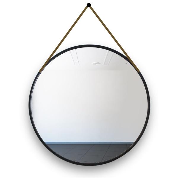 ESPEJO REDONDO MARCO METAL CON CINTURÓN CAFÉ 60CM