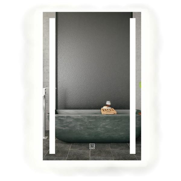 ESPEJO RECTANGULAR LUZ LED 50 X 70CM CON LINEAS ESMERILADAS