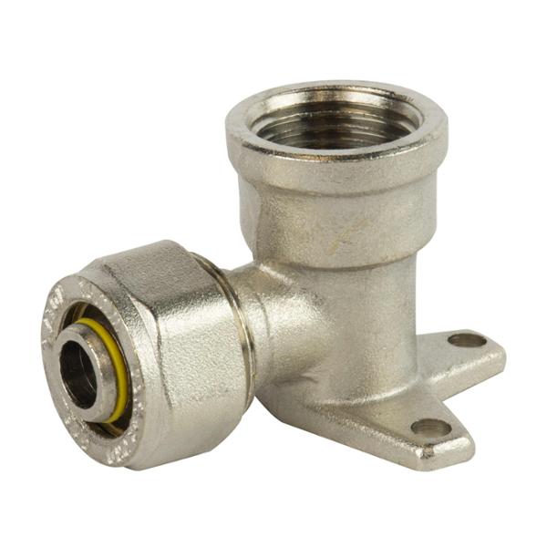 CODO HEMBRA CON SOPORTE DE 3/8 X 1/2 PULGADA PLATA COFLEX