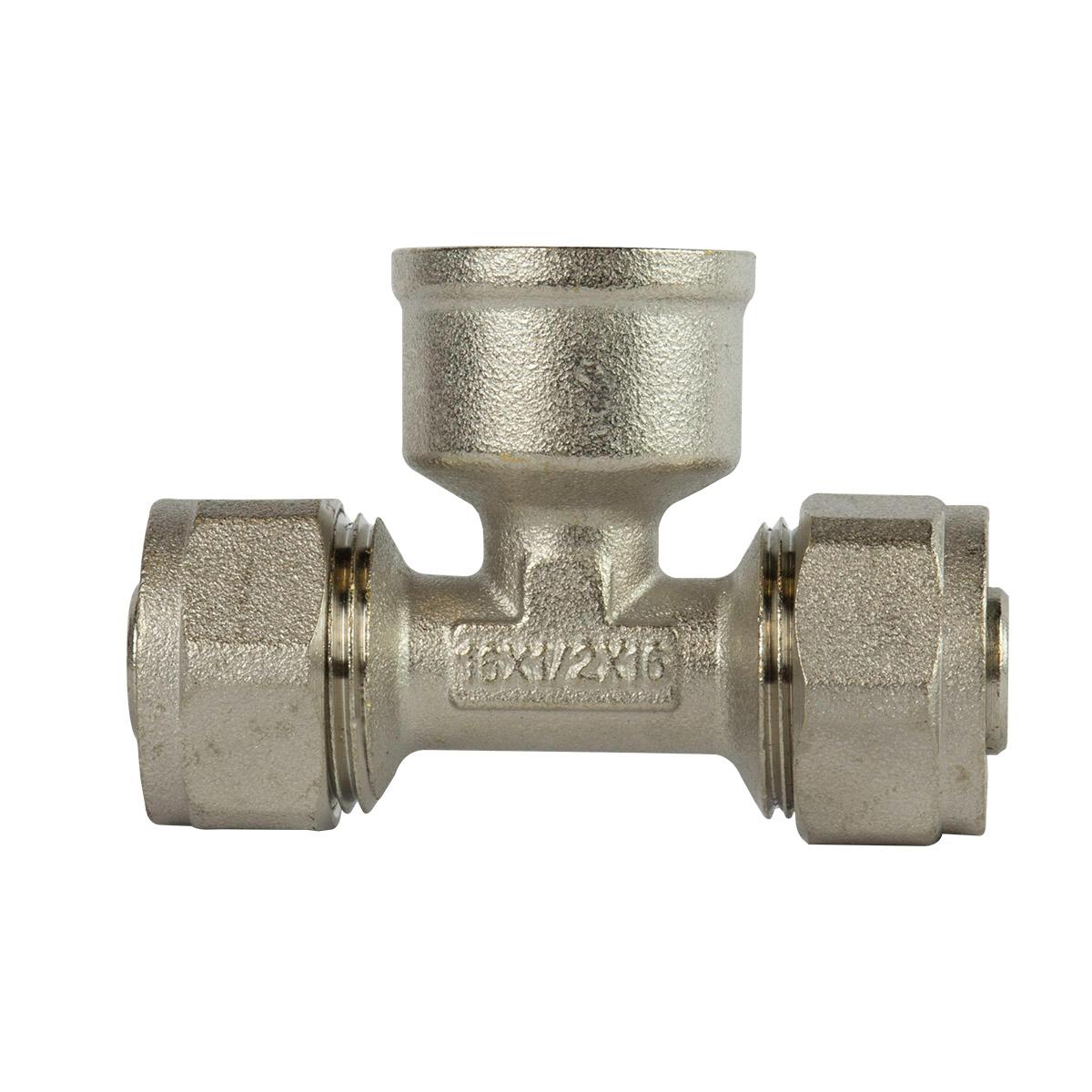 Tee hembra 3/8 x 3/8 x 1/2 pulgada plata coflex