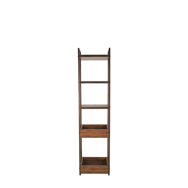 LIBRERO COLOR NOGAL CON 5 MÓDULOS. ESTRUCTURA DE METAL Y TABLEROS DE MADERA MDF