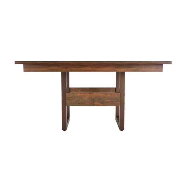 MESA PARA COMEDOR RECTANGULAR COLOR NOGAL CON TABLERO DE MADERA SÓLIDA DE PINO Y MDF. PATAS DE METAL