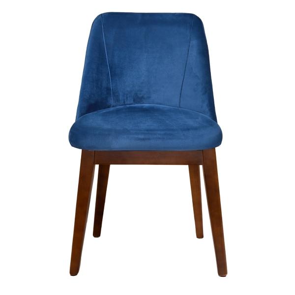 SILLA PARA COMEDOR TAPIZADA EN TERCIOPELO AZUL. ESTRUCTURA DE MADERA