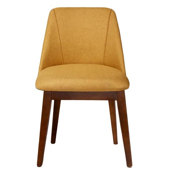 SILLA PARA COMEDOR TAPIZADA EN TELA AMARILLA. ESTRUCTURA DE MADERA
