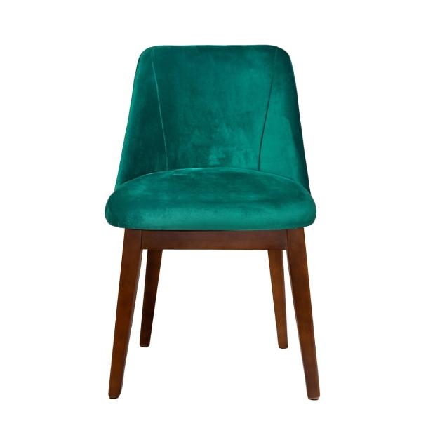 SILLA PARA COMEDOR TAPIZADA EN TERCIOPELO VERDE. ESTRUCTURA DE MADERA