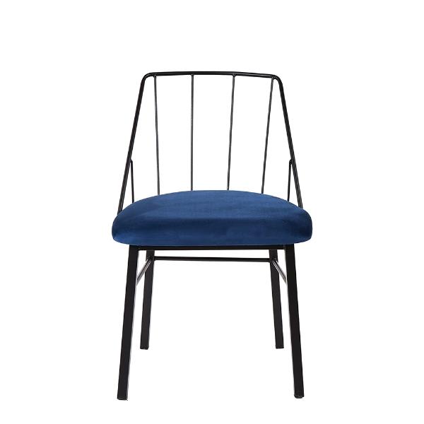 SILLA PARA COMEDOR TAPIZADA CON TELA AZUL CON ASIENTO ACOLCHADO Y ESTRUCTURA DE METAL