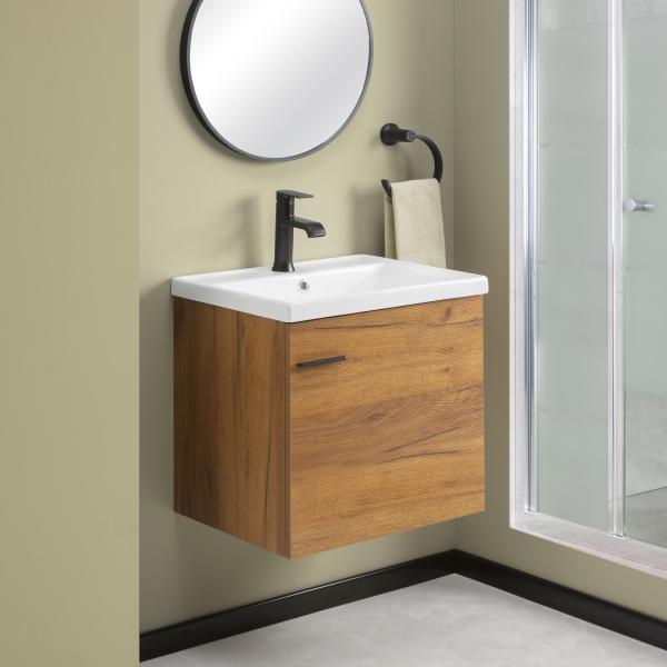 MUEBLE PARA BAÑO FLOTANTE GRANADA 20" CAFÉ PVC CON LAVABO Y ESPEJO