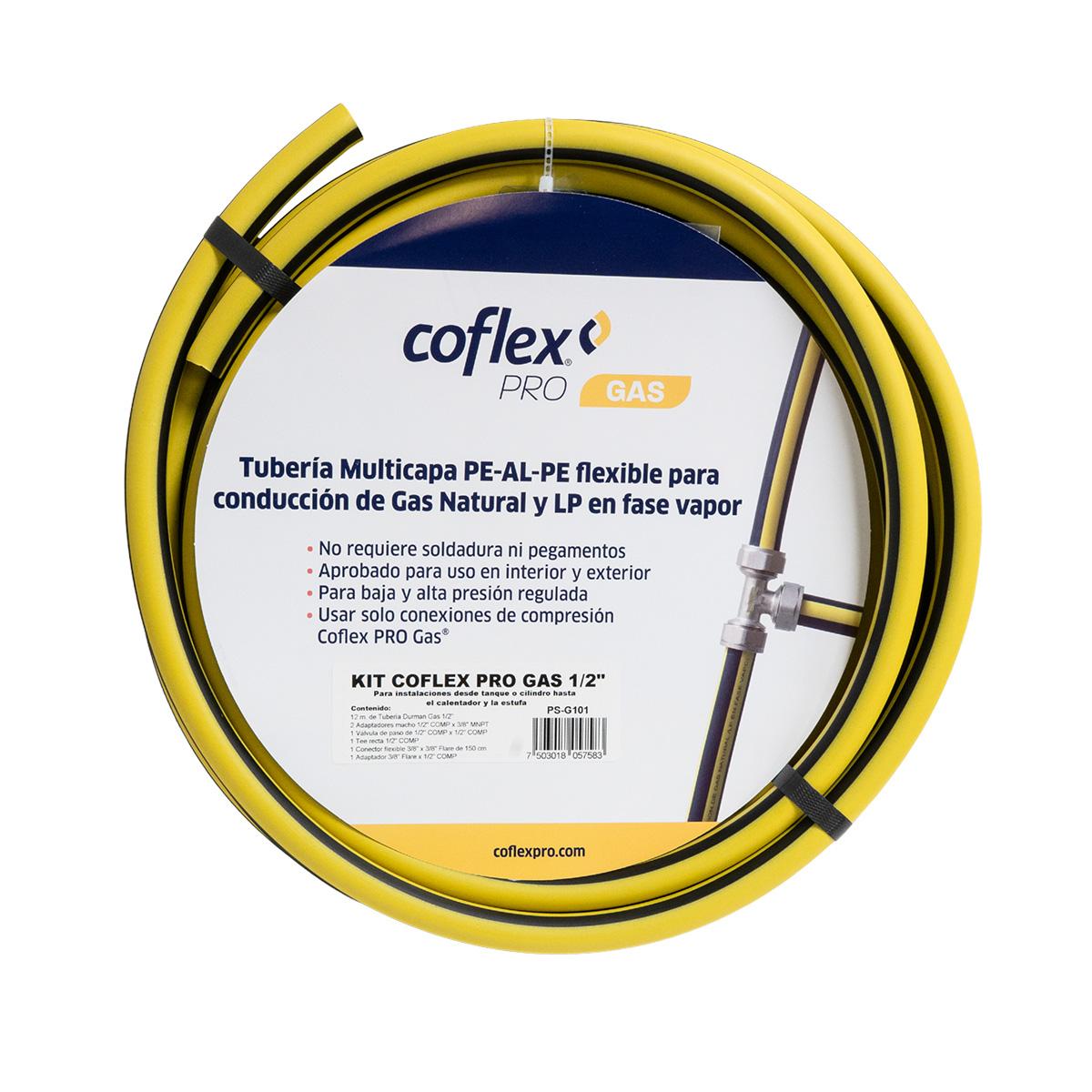 Kit de tubería multicapa para gas lp y natural 1/2 pulgada x 12 m amarillo coflex