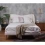 Cama Matrimonial con Cabecera Beige en Terciopelo. Rellena de Hule Espuma. Estructura de Madera