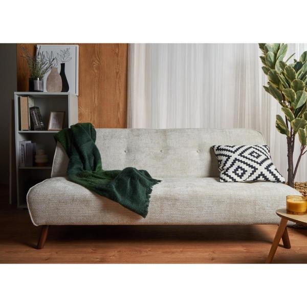 Sofá Cama Tapizado en Tela Suave Repelente al Agua Color Beige. Estructura de Madera Sólida