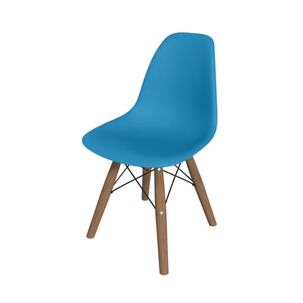 Silla Infantil Azul con Patas de Madera de Haya y Soporte de Metal