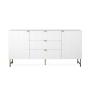 Credenza Blanca con 3 Cajones y 2 Puertas. Hecha de Madera Industrial y Base de Metal
