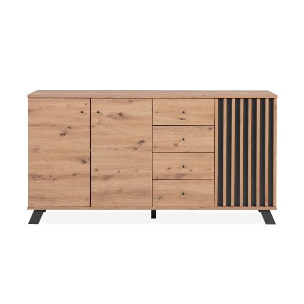 Credenza Roble y Gris Oscuro con 4 Cajones y 3 Puertas con Entrepaños Hecha de Madera Industrial