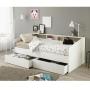 Cama Individual Blanca con 2 Cajones. Marco Metálico y Estructura de Madera Industrial