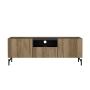 Mueble para TV Negro y Roble con 1 Cajón y 2 Puertas para Almacenamiento. Estructura Metálica y MDF