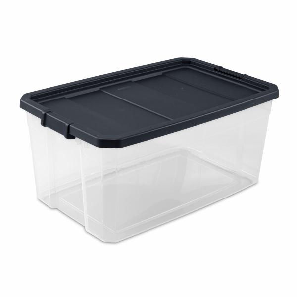 CAJA ORGANIZADORA APILABLE 110 L/ 116 QT TRANSPARENTE TAPA NEGRA