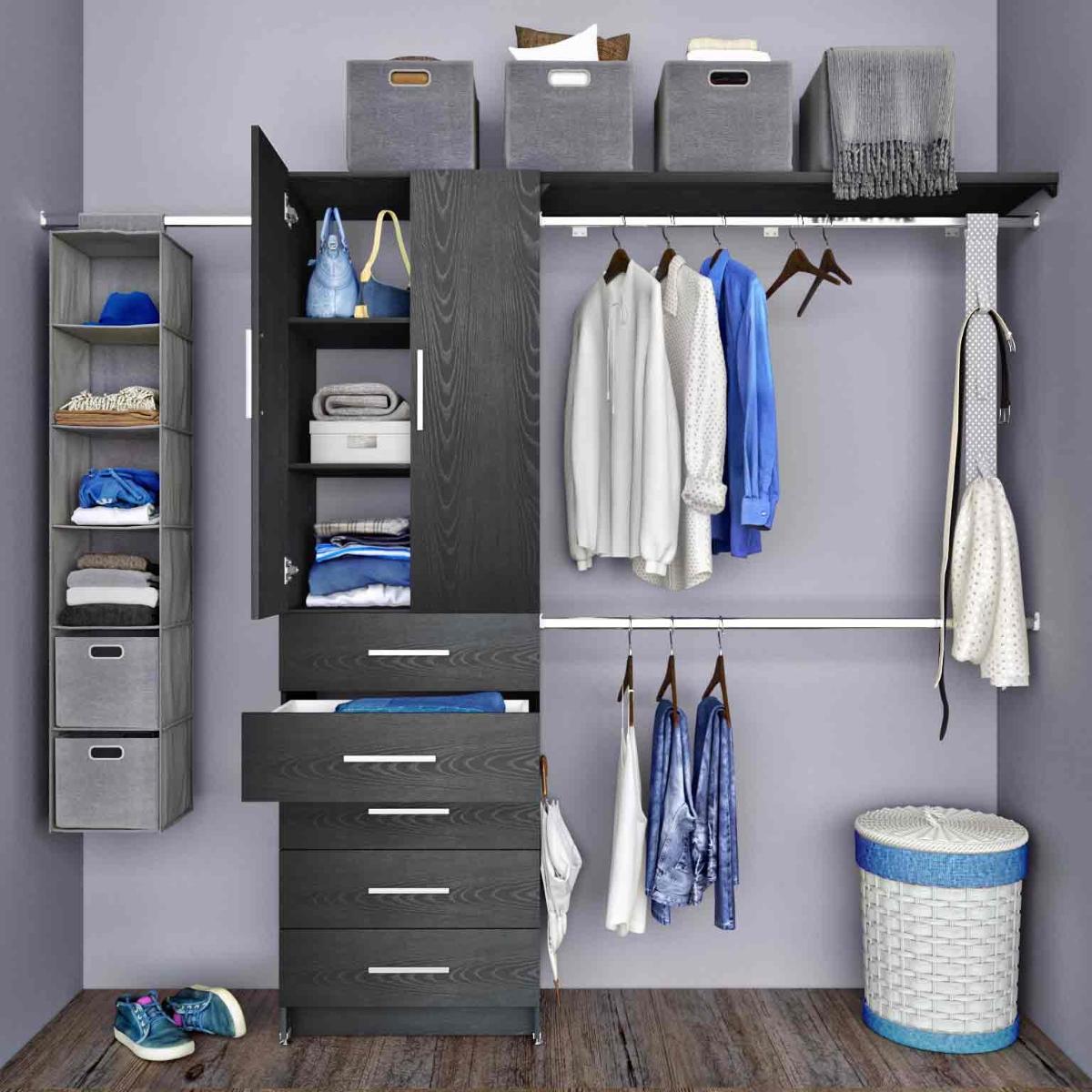 Closet 5 cajones con puertas y maletero gris oxford beta