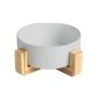 PLATO GRIS DE CERAMICA ELEVADO PARA MASCOTA CON SOPORTE DE MADERA