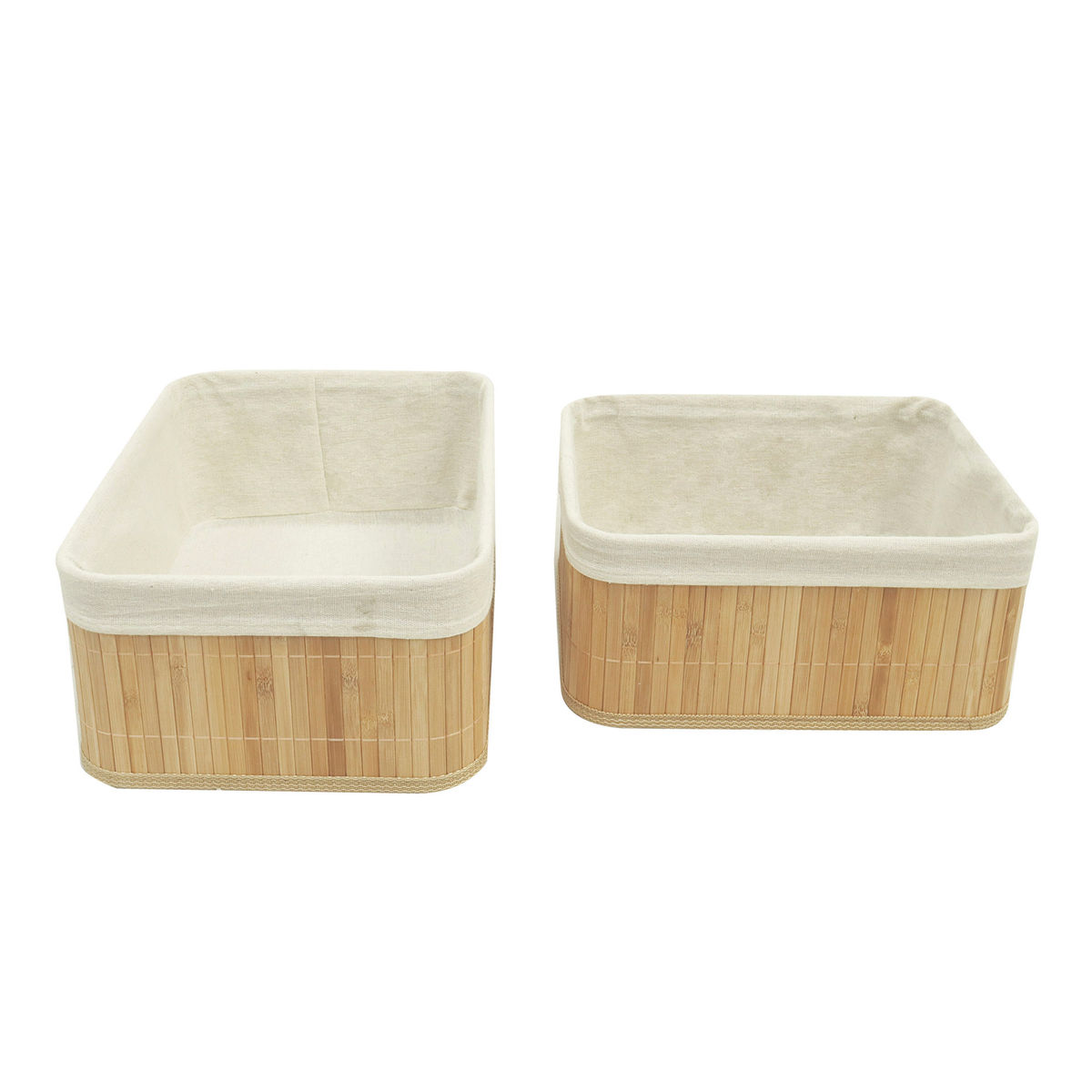 Set de 2 gavetas de bambú con forro 38 x 28 x 16 cm y 33 x 23 x 14 cm