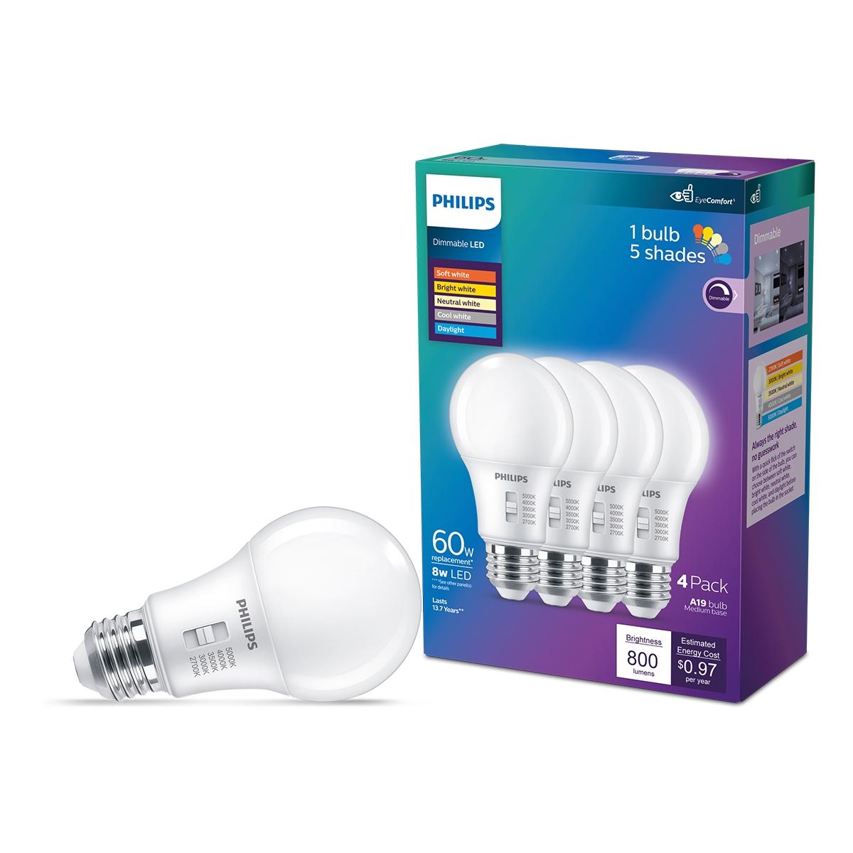 Pack 4 focos led atenuables philips 8 w