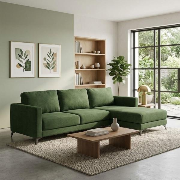 SALA ESQUINERA BRAZO DERECHO TELA VERDE RIVI