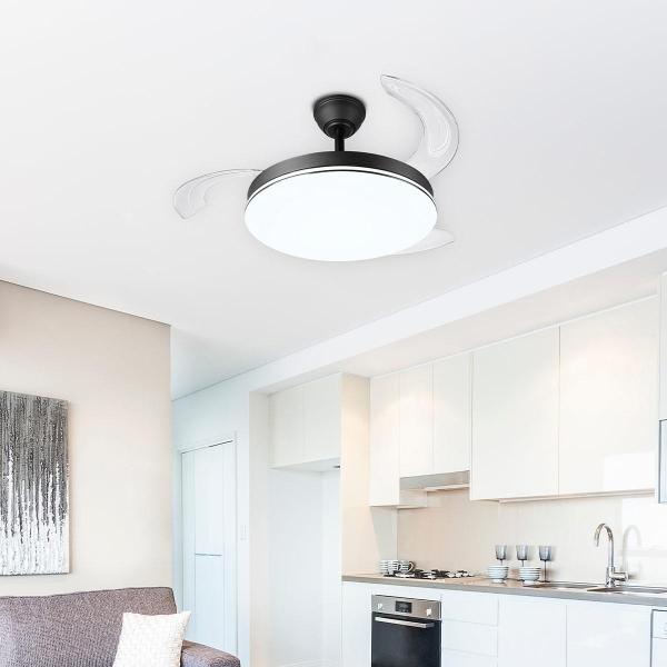 VENTILADOR DE TECHO DECORATIVO 18" RETRÁCTIL LED INTEGRADO PARA INTERIOR NEGRO