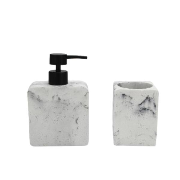 SET PARA BAÑO 2 PIEZAS MARMOLEADO BLANCO