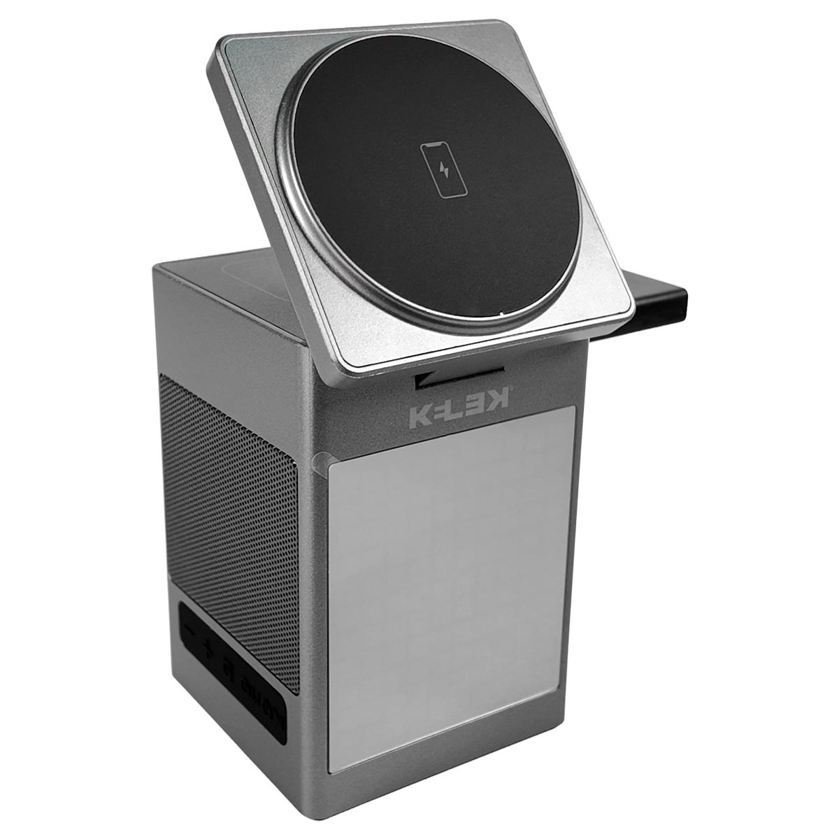 Cargador inalámbrico kelek con bocina bluetooth y pantalla led