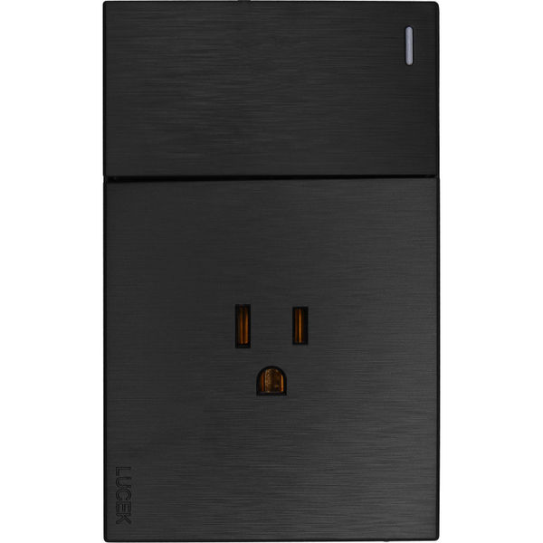 PLACA PLANA CON 1 INTERRUPTOR Y 1 CONTACTO DE 1.5 MÓDULOS NEGRO LUCEK FLAT