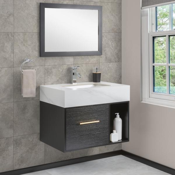 MUEBLE PARA BAÑO FLOTANTE AVIGNON 27" NEGRO Y BLANCO MADERA CONTRACHAPADA CON LAVABO