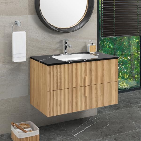 MUEBLE PARA BAÑO FLOTANTE TOULON 35" CAFÉ MADERA CONTRACHAPADA CON LAVABO