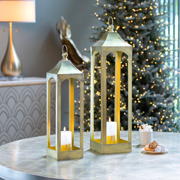 SET 2 LINTERNAS NAVIDEÑAS DORADO 71.5 X 18.5 CM