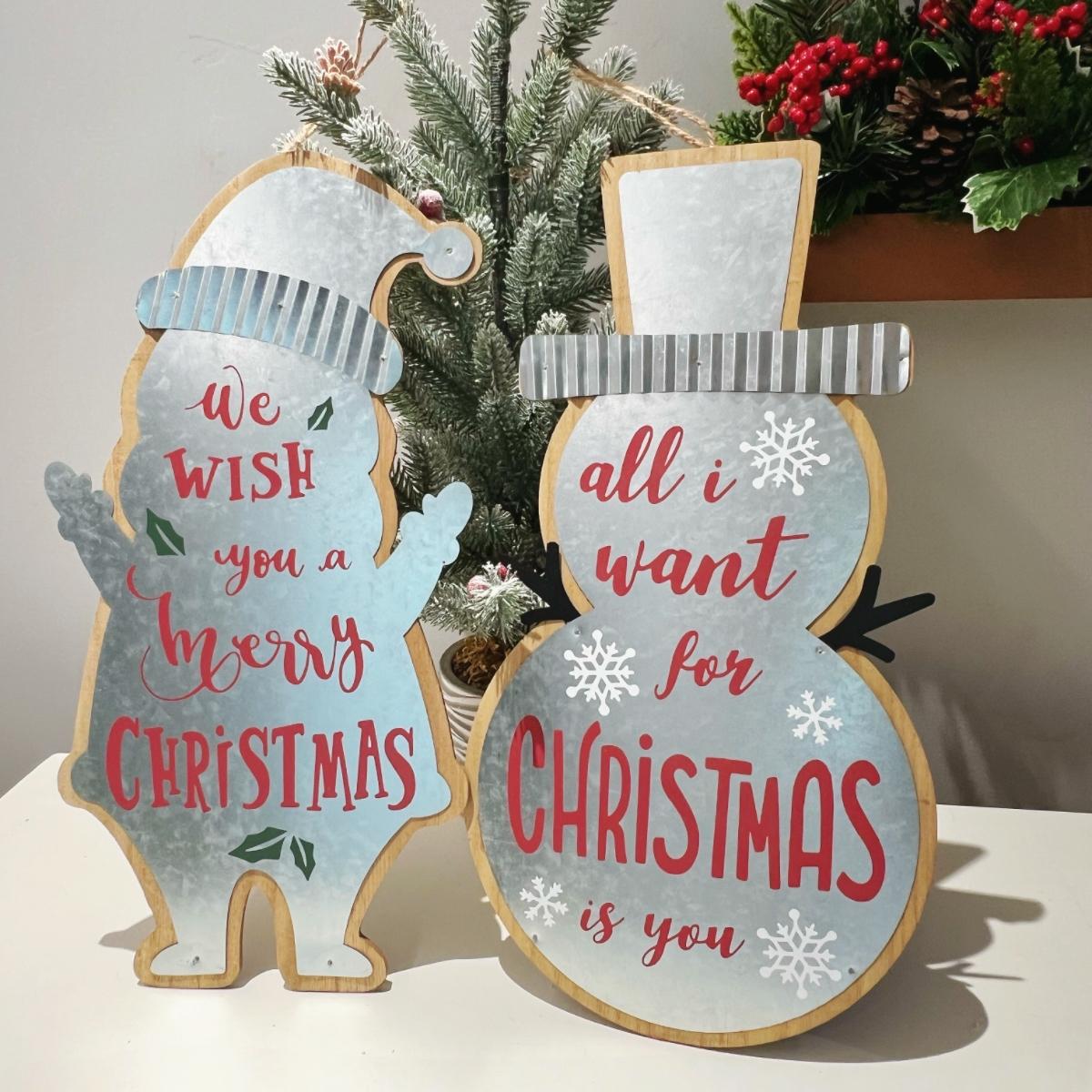 Colgante metálico santa y mono de nieve