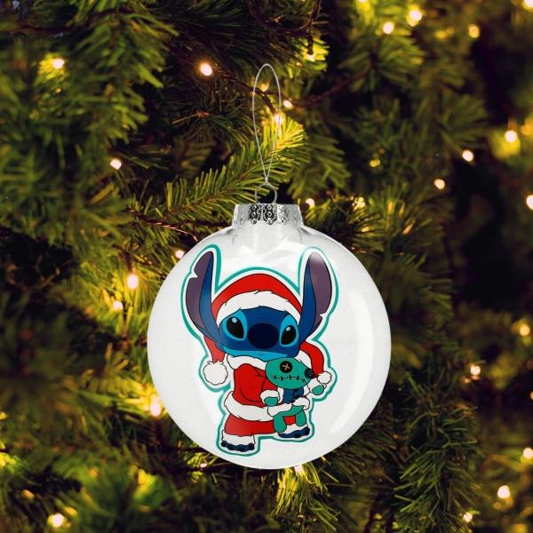 ESFERA FLAT NAVIDEÑA TRANSPARENTE CON GLITTER STITCH 15 CM