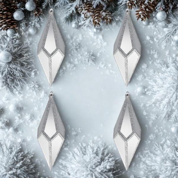 ESFERAS GEOMÉTRICAS PLATA 4 PIEZAS 18 CM