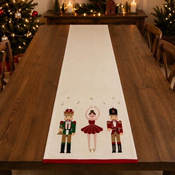 CAMINO DE MESA NAVIDEÑO BALLET CASCANUECES BLANCO POLIÉSTER 183 CM
