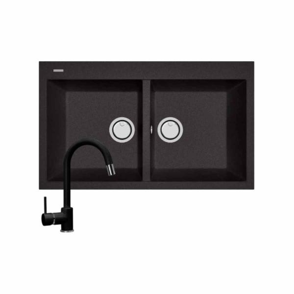 TARJA DE CUARZO MODELO DUE MEDIA COLOR NEGRO + MEZCLADORA COMO 86 X 51 X 20