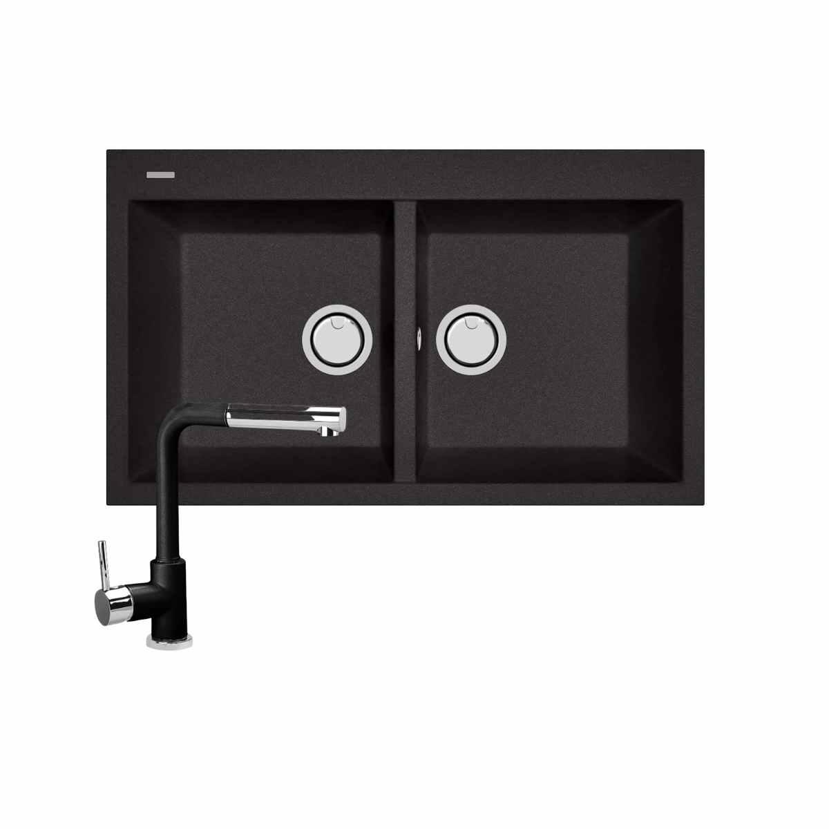Tarja de cuarzo modelo due media color negro + mezcladora extraíble tevere 86x51x20