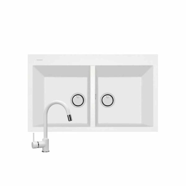 TARJA DE CUARZO MODELO DUE MEDIA COLOR BLANCO + MEZCLADORA COMO 86 X 51 X 20